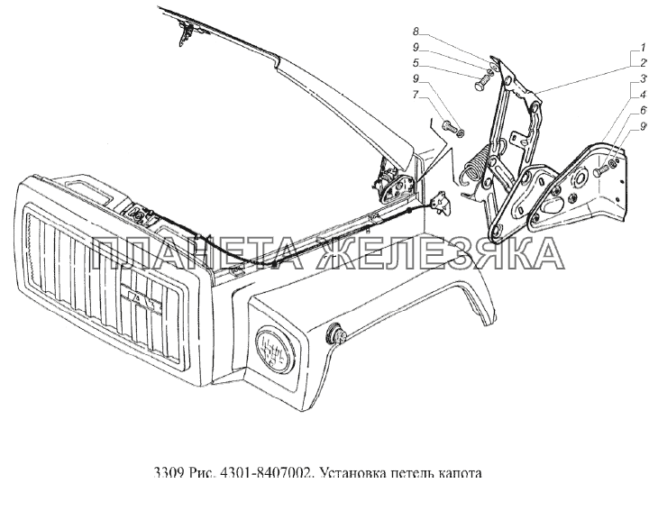 Установка петель капота ГАЗ-3309 (Евро 2)